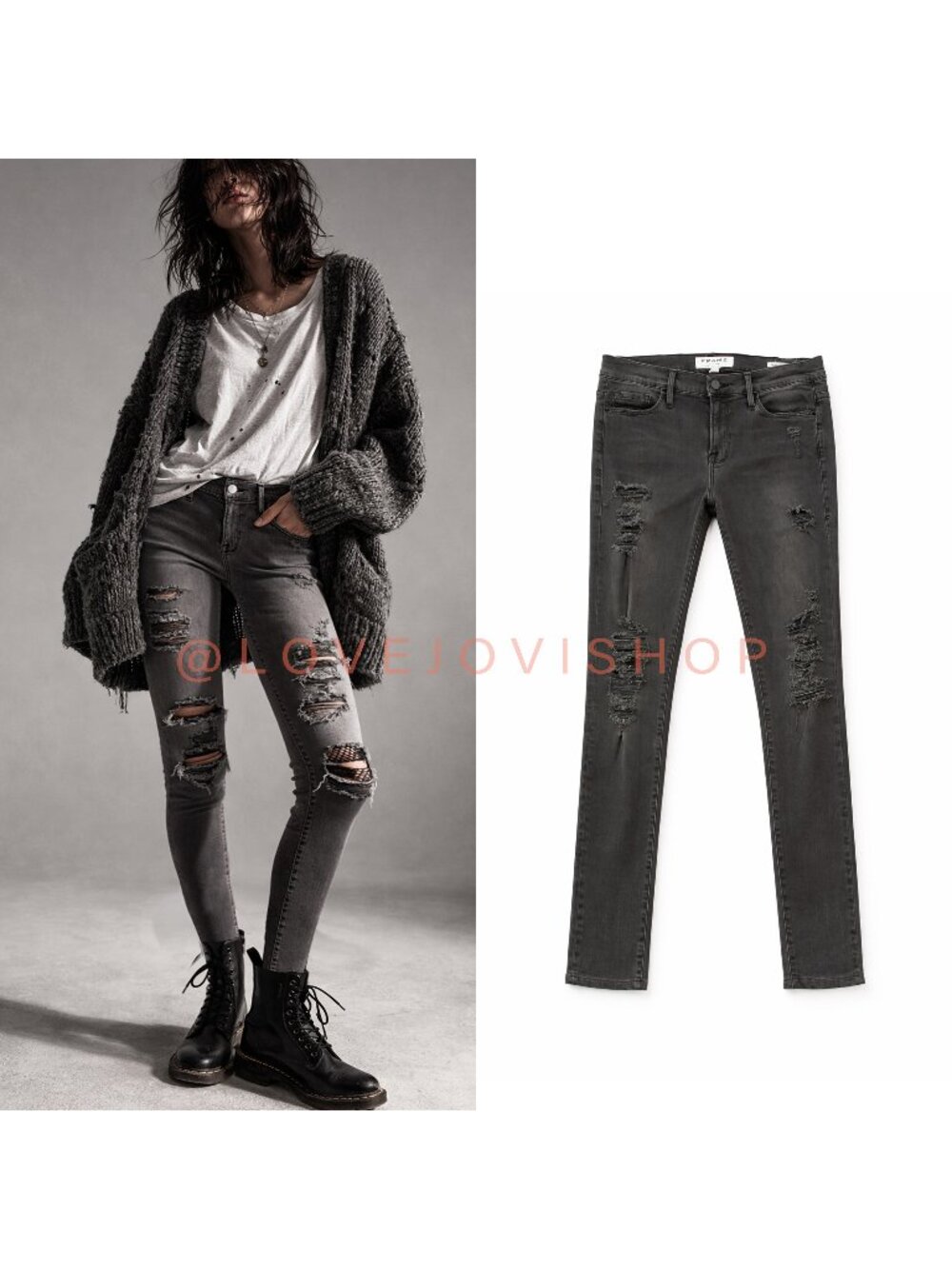 Jeans | Frame 'Jeanne' Gray Distressed Ankle Skinny | Mid Rise 29 | 25" Inseam